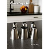 Jet' s Home Büyük Boy 6’lı Yıldız Uçlu Krema Duy Seti Metal Pasta, Cupcake ve Kurabiye Krema Duyu Süsleme Ucu