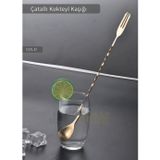Jet' s Home Gold Kokteyl Kaşığı Çift Başlıklı Paslanmaz Barista Kaşığı Çatallı Barmen Kaşığı Çelik 30 cm