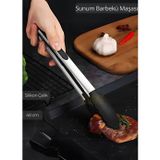 Jet' s Home Sunum Maşası Barbekü Maşası Mangal Maşa Silikon Salata Maşası Siyah 40 cm