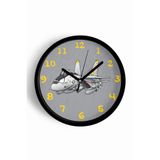 Jet Uçak Çizimli Modern Duvar Saati - 30cm - Önü Camlı Siyah Kasa - Sessiz Mekanizma, JH0782S30SKP