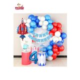 Jet Uçak Mavi 4 Yaş Folyolu Kırmızı Beyaz Mavi Balon Zincir Doğum Günü Seti