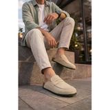 Jet0456 Rayn Bağcıksız Hakiki Süet Erkek Günlük Mantar Taban Loafer Klasik Ayakkabı Hdmt - Krem