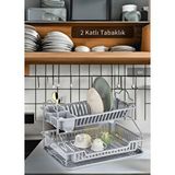 Jet's Home 2 Katlı Bulaşıklık Paslanmaz Tezgah Üstü Tabaklık Bpa Free Bulaşık Sepeti Kurutmalık Gri