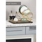 Jet's Home 2 Katlı Bulaşıklık Tezgah Üstü Tabaklık BPA FREE Bulaşık Sepeti Kalpli Gold
