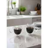 Jet's Home 2\'li Kahve Bardağı Seti Çift Cidarlı Kuplu Cappuccino Bardağı 250 ml - Şeffaf - Bulaşık makinesinde yıkanmaz