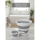 Jet's Home 2’li Katlanır Akordiyon Kova ve Maşrapa Seti – Yer Tasarruflu, Gri-beyaz Renk