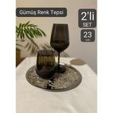 Jet's Home 2’li Set Lüx Sunum Tepsisi Paslanmaz Kahve Tepsisi Çelik Tepsi Yuvarlak Çeyizlik Tepsi 23 cm - Gümüş
