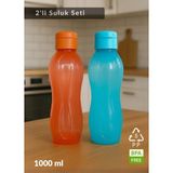Jet's Home 2’li Su Şişesi Seti 1000 ml Matara, BPA Free, Ev-İş-Spor İçin Mavi-Turuncu PP-5 - Ofis Suluğu - 25X10X10 - Çok Renkli