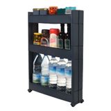 Jet'S Home 3 Katlı Antrasit Mutfak Rafı Tekerlekli Organizer Dar Banyo Düzenleyici Motek Raf