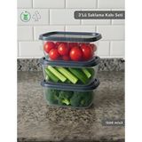 Jet's Home 3'lü Saklama Kabı Seti Kare Erzak Kabı Bpa Free Derin Dondurucu Için Uygun 1500 Ml Antrasit