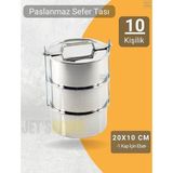 Jet's Home 3’lü Sefer Tası 20X10 cm Yemek Taşıma Kabı Paslanmaz Çelik No:5 Kapasite 10 Kişilik - Gümüş