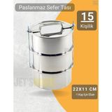 Jet's Home 3’lü Sefer Tası 22X11 cm Yemek Taşıma Kabı Paslanmaz Çelik No:6 Kapasite 15 Kişilik - Gümüş