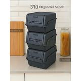 Jet's Home 3'lü Set Organizer Erzak Kutusu Bpa Free Saklama Kutusu Soğanlık Sebzelik Sepet Antrasit 8 L x 3