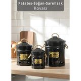 Jet's Home 3'lü Set Sebzelik Metal Patates Soğan Sepeti Sarımsak Kovası Şık Organizer Siyah