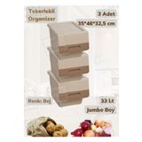 Jet'S Home 3’Lü Tekerlekli Patateslik Soğanlık Oyuncak Kutusu Patates Soğan Sepeti Motek Bej 33 Lt
