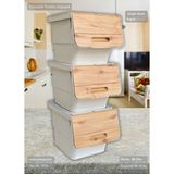 Jet's Home 3’lü Tekerlekli Sebzelik Organizer Bambu Renk 36 lt Hava Alan Kutu Plastik Malzeme