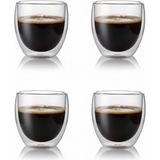 Jet's Home 4\'lü Kahve Bardağı Seti Çift Cidarlı Cappuccino Bardağı 250 ml - Şeffaf - Bulaşık makinesinde yıkanmaz