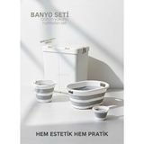 Jet's Home 4’lü Katlanabilir Çamaşır Sepeti Seti - 80 Litre Gold/Beyaz Kirli Sepeti Sele Su Kovası ve Maşrapa