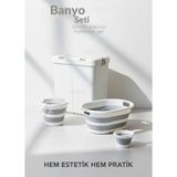 Jet's Home 4’lü Katlanabilir Çamaşır Sepeti Seti – 80 Litre Kirli Sepeti, Sele, Su Kovası ve Maşrapa - Beyaz - Gri - 55x36x59 cm