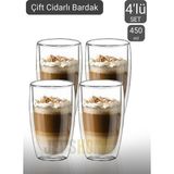 Jet's Home 4’lü Set Büyük Latte Bardağı Cappuccino Bardağı Çift Cidarlı Bardak Americano Bardağı 450 ml - Şeffaf