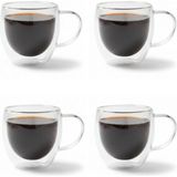 Jet's Home 4’lü Set Kulplu Cappuccino Bardağı Latte Bardağı Çift Cidarlı Americano Bardağı 250 ml Kahve Bardak - Bulaşık makinesinde yıkanmaz - Şeffaf