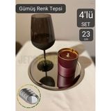 Jet's Home 4’lü Set Lüx Sunum Tepsisi Paslanmaz Kahve Tepsisi Çelik Tepsi Yuvarlak Çeyizlik Tepsi 23 cm - Gümüş - Gri