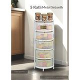 Jet's Home 5 Katlı Sebzelik Açılır Metal Patates Soğan Sepeti Paslanmaz Meyvelik Organizer Sepet Beyaz