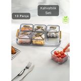 Jet's Home 6’lı Kahvaltı Seti 13 Parça BPA Free Şık Tepsili Sunumluk Kahvaltılık Ergonomik Tasarım - Şeffaf