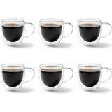 Jet's Home 6\'lı Kahve Bardağı Seti Çift Cidarlı Kuplu Cappuccino Bardağı 250 ml - Bulaşık makinesinde yıkanmaz - Şeffaf