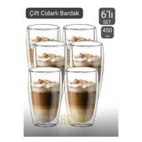 Jet's Home 6'lı Set Büyük Latte Bardağı Cappuccino Bardağı Çift Cidarlı Bardak Americano Bardağı 450 Ml