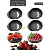 Jet's Home 6’lı Set Mini Boy Tart Kalıbı Çıkartılabilir Tabanlı Turta Kalıbı Karbon Çelik Kek Kalıbı 10 cm - Siyah