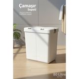 Jet's Home Çamaşır Sepeti İki Bölmeli Kirli Sepeti Beyaz Gövde Gri Tuş Takımlı 80 Litre - 55x36x59 cm