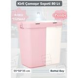 Jet's Home Çamaşır Sepeti İki Bölmeli Kirli Sepeti Pembe-Beyaz 80 Litre