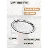 Jet's Home Çelik Çay Tepsisi 36 cm Paslanmaz Çelik Tepsi - Gümüş