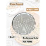 Jet's Home Çelik Pizza Tepsisi 32 cm Paslanmaz Çelik Tepsi - Gümüş