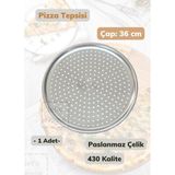 Jet's Home Çelik Pizza Tepsisi 36 cm Paslanmaz Çelik Tepsi - Gri