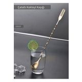 Jet's Home Gold Kokteyl Kaşığı Çift Başlıklı Paslanmaz Barista Kaşığı Çatallı Barmen Kaşığı Çelik 30 Cm