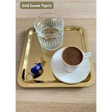 Jet's Home Gold Sunum Tepsisi Paslanmaz Kahve Tepsisi Çelik Tepsi Kare Çeyizlik Tepsi Sarı