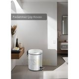 Jet's Home Pedallı Banyo Çöp Kovası Paslanmaz 16 L Mutfak Çöp Kutusu Gri