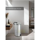 Jet's Home Pedallı Banyo Çöp Kovası Paslanmaz 40 Lt Mutfak Çöp Kutusu Gri