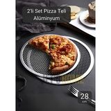 Jet's Home Pizza Tepsisi Alüminyum 28 CM 2'Li Set Pizza Teli Ve Lahmacun Tepsisi