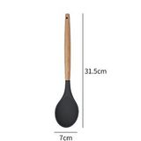 Jet's Home Silikon Kaşık Mutfak Kaşığı Servis Kaşığı Ahşap Saplı 31,5 Cm Siyah