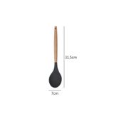 Jet'S Home Silikon Kaşık Mutfak Kaşığı Servis Kaşığı Ahşap Saplı 31,5 Cm