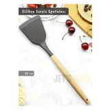 Jet's Home Silikon Servis Spatula Mutfak Kaşığı Pasta Spatulası Ahşap Saplı 32 Cm
