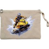 Jetski Snowboard Krem Clutch Astarlı Cüzdan / El Çantası - 25x18cm