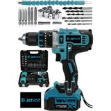 JetVolt 18v Metal Şanzıman Çift Akülü Şarjlı Darbeli Matkap 24 Parça - Mavi