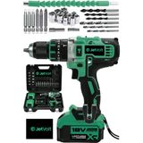 JetVolt 18v Metal Şanzıman Çift Akülü Şarjlı Darbeli Matkap 24 Parça - Yeşil