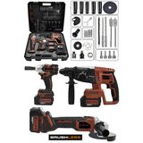Jetvolt 21V 2.0Ah 3 Lü Set Şarjlı Matkap Hilti 2-26Mm 450Nm Torklu Vidalama Somun Sıkma Şarjlı Taşlama 125Mm - Kırmızı