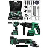 Jetvolt 21V 2.0Ah 3 Lü Set Şarjlı Matkap Hilti 2-26Mm 450Nm Torklu Vidalama Somun Sıkma Şarjlı Taşlama 125Mm - Yeşil