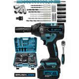 Jetvolt 21V 2.0Ah Akülü Vidalama Darbeli Kömürsüz Motor 800Nm 10 Pilli Bijon Somun Sökme Sıkma - Mavi